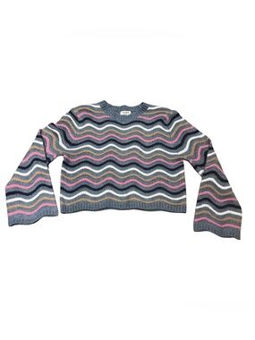 Love Knits NYC Multicolored Wavy Stripe Crewneck Cropped Sweater Size Small